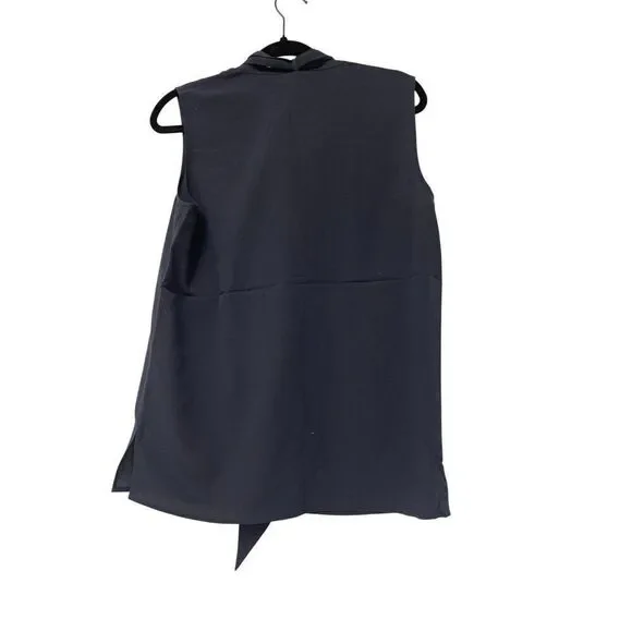 Tory Burch Womens Sleeveless Bow Blouse Shirt Top Size 8 Navy Blue NWT $250